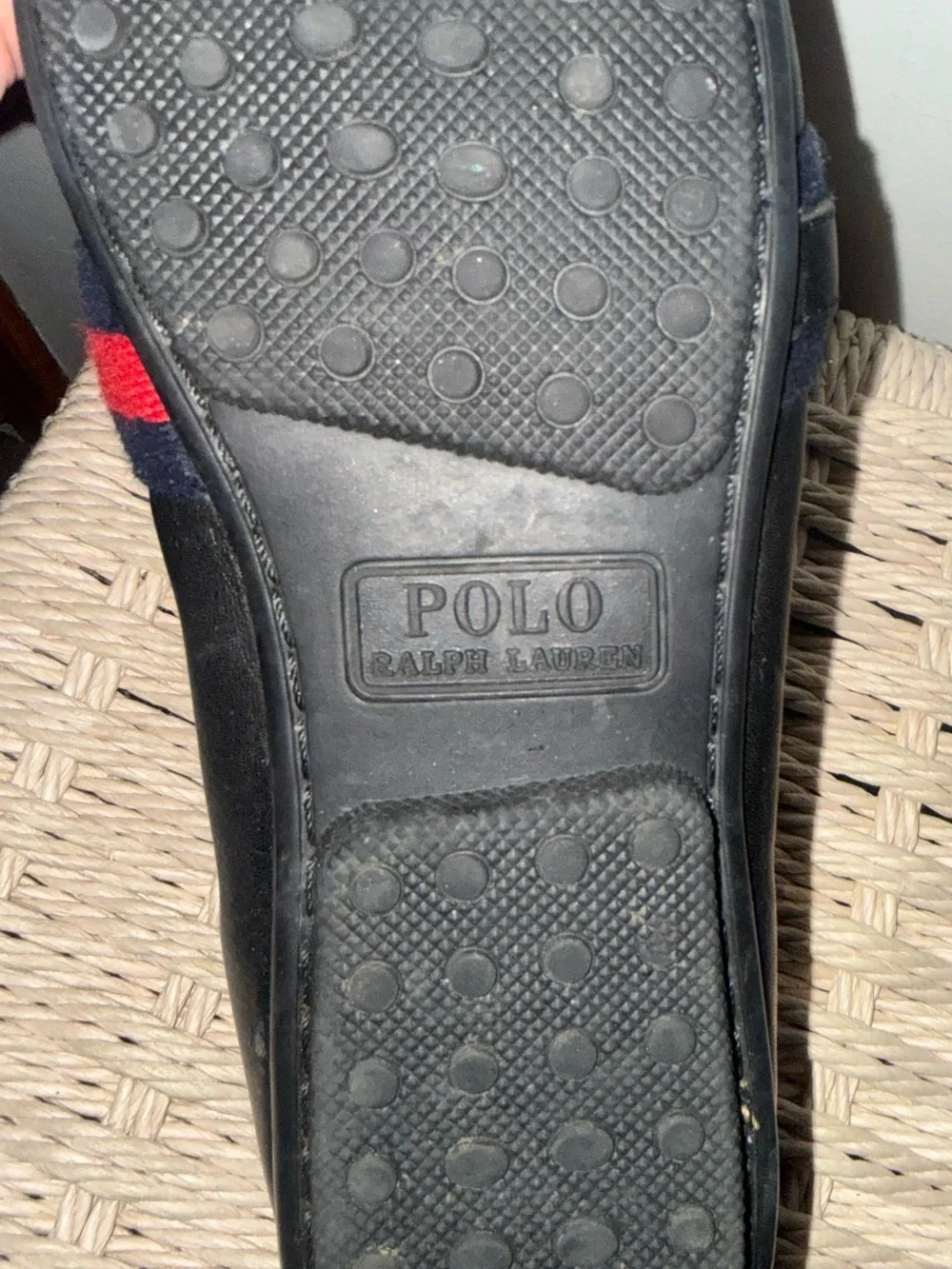 Polo Ralph Lauren Black Leather Loafers with Red Stripe size 10 men’s